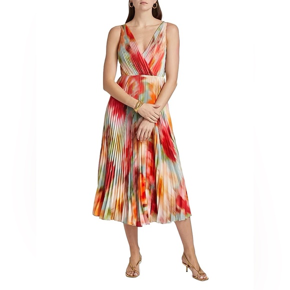 As It May Dresses & Skirts - As It May Nylah Blurred Garden Pleated V-Neck Midi Dress